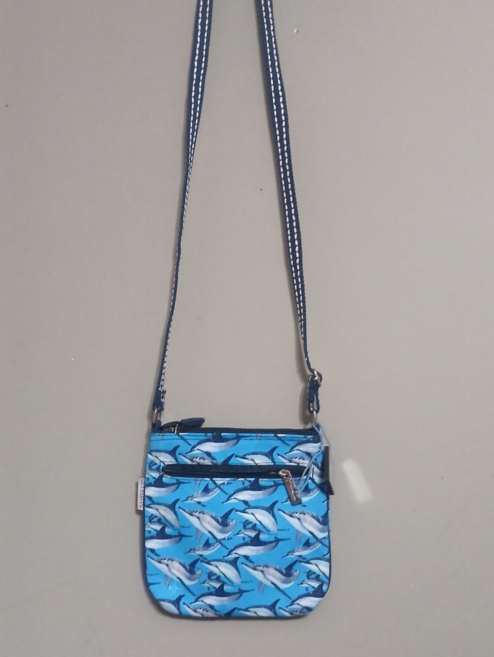 Womens Guy Harvey Blue Dolphin Print Crossbody Bag